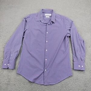 Mizzen+Main Leeward Dress Shirt Mens Medium Purple Blue Check Trim Fit